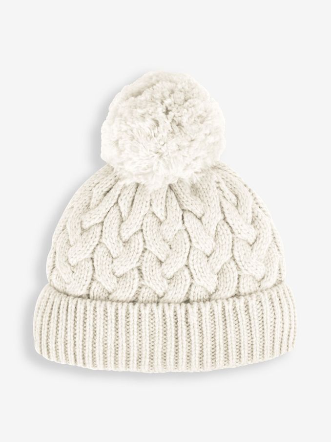 Cream Chunky Cable Knit Pom Pom Hat (798066) | £14.50