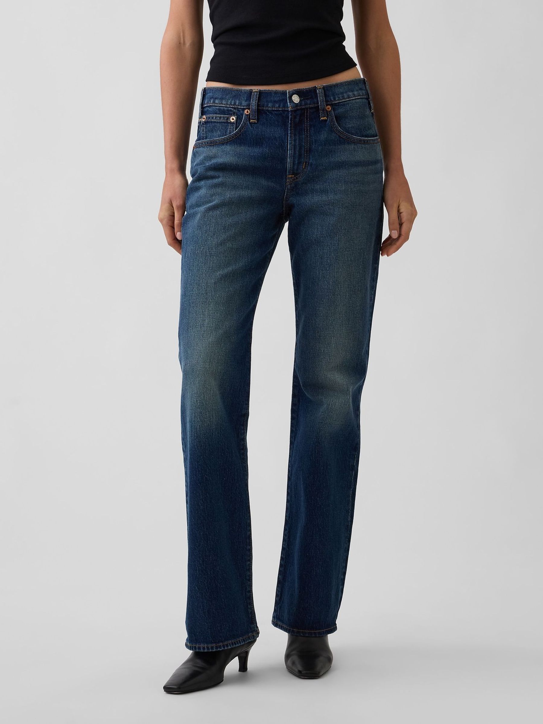 Dark Wash - Mid Rise Relaxed Flare Jeans
