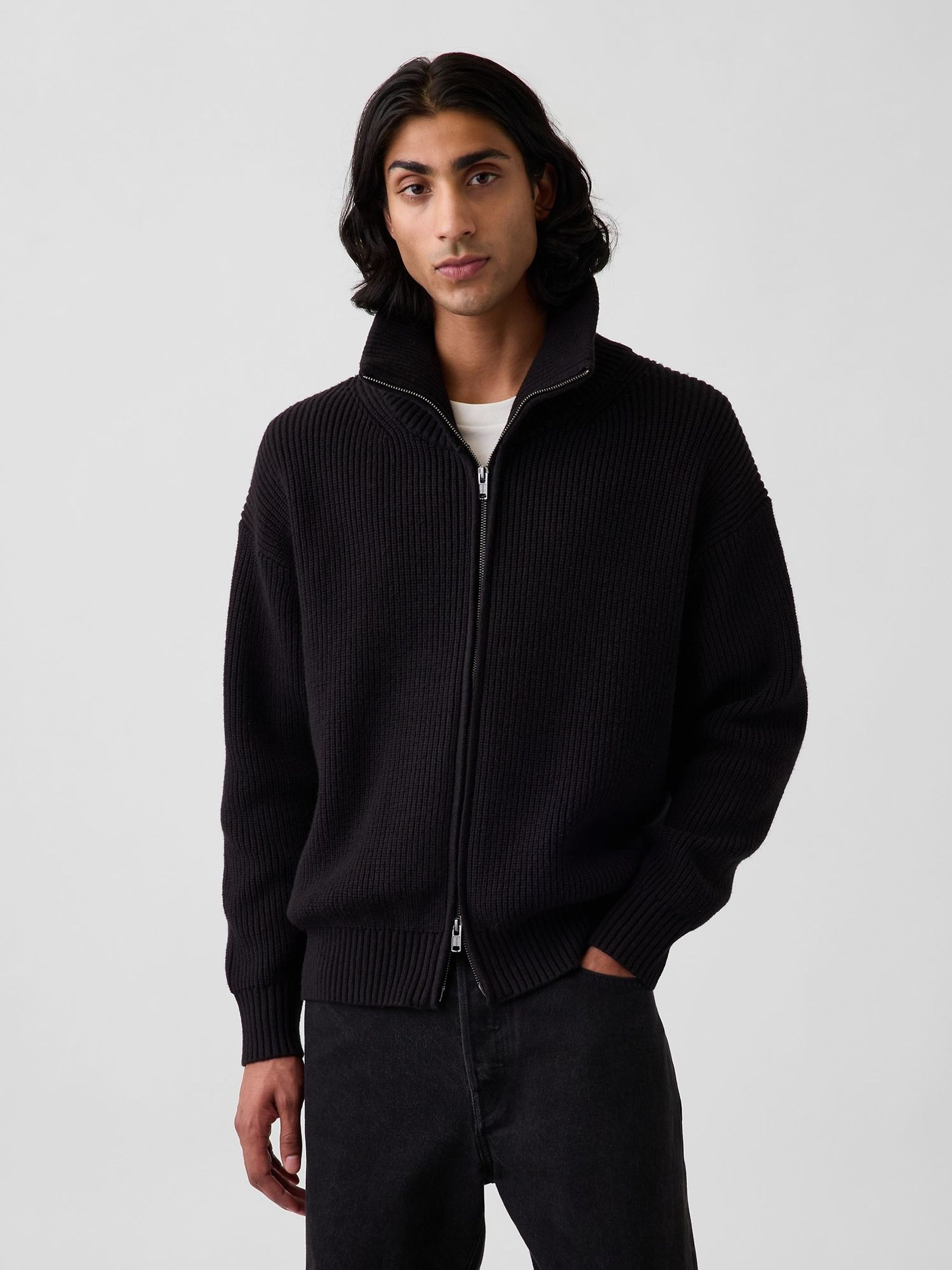 Black - Regular Oversized Double-zip Jumper