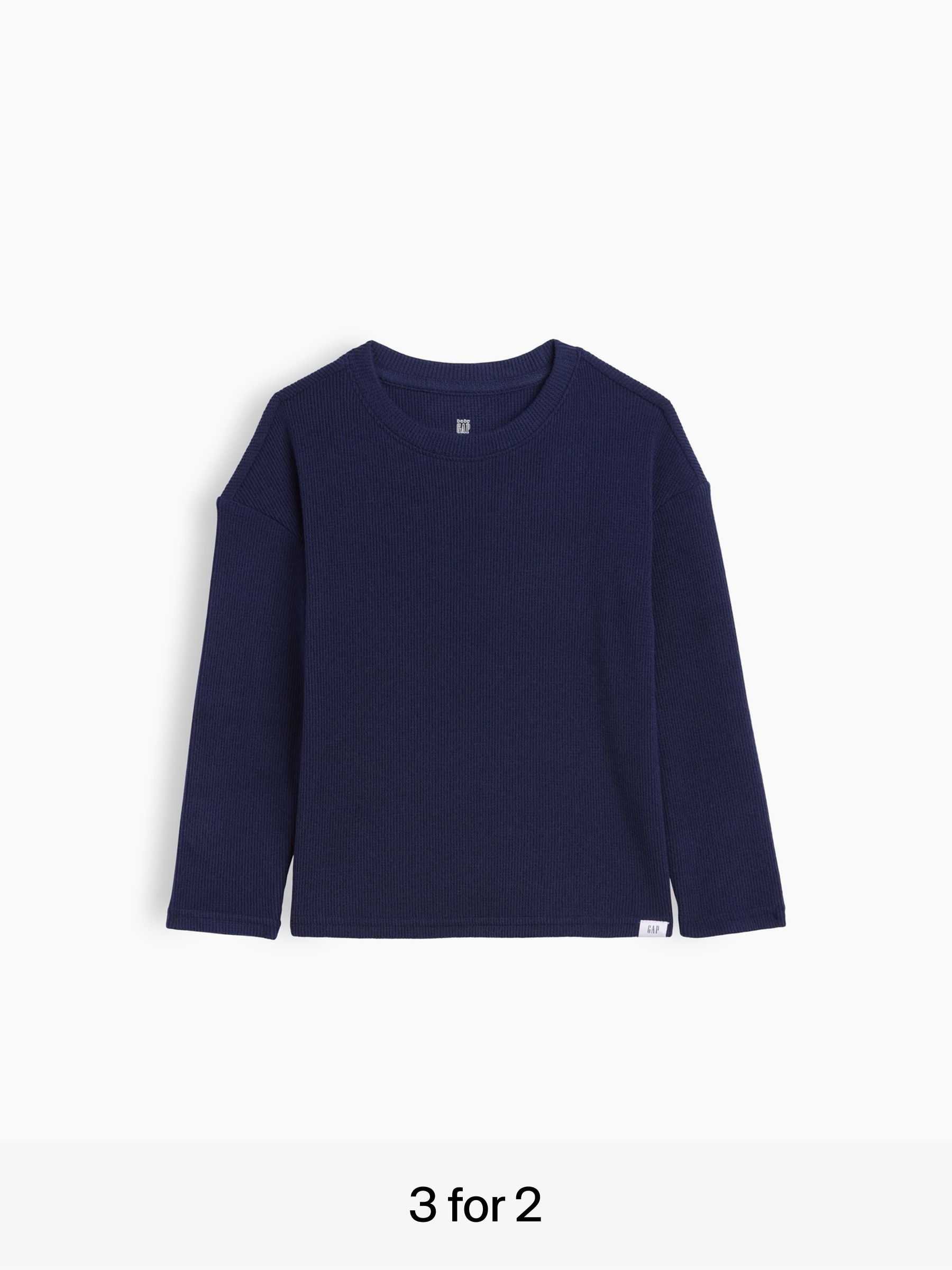 Navy - Cosy Waffle Knit Long Sleeve T-shirt