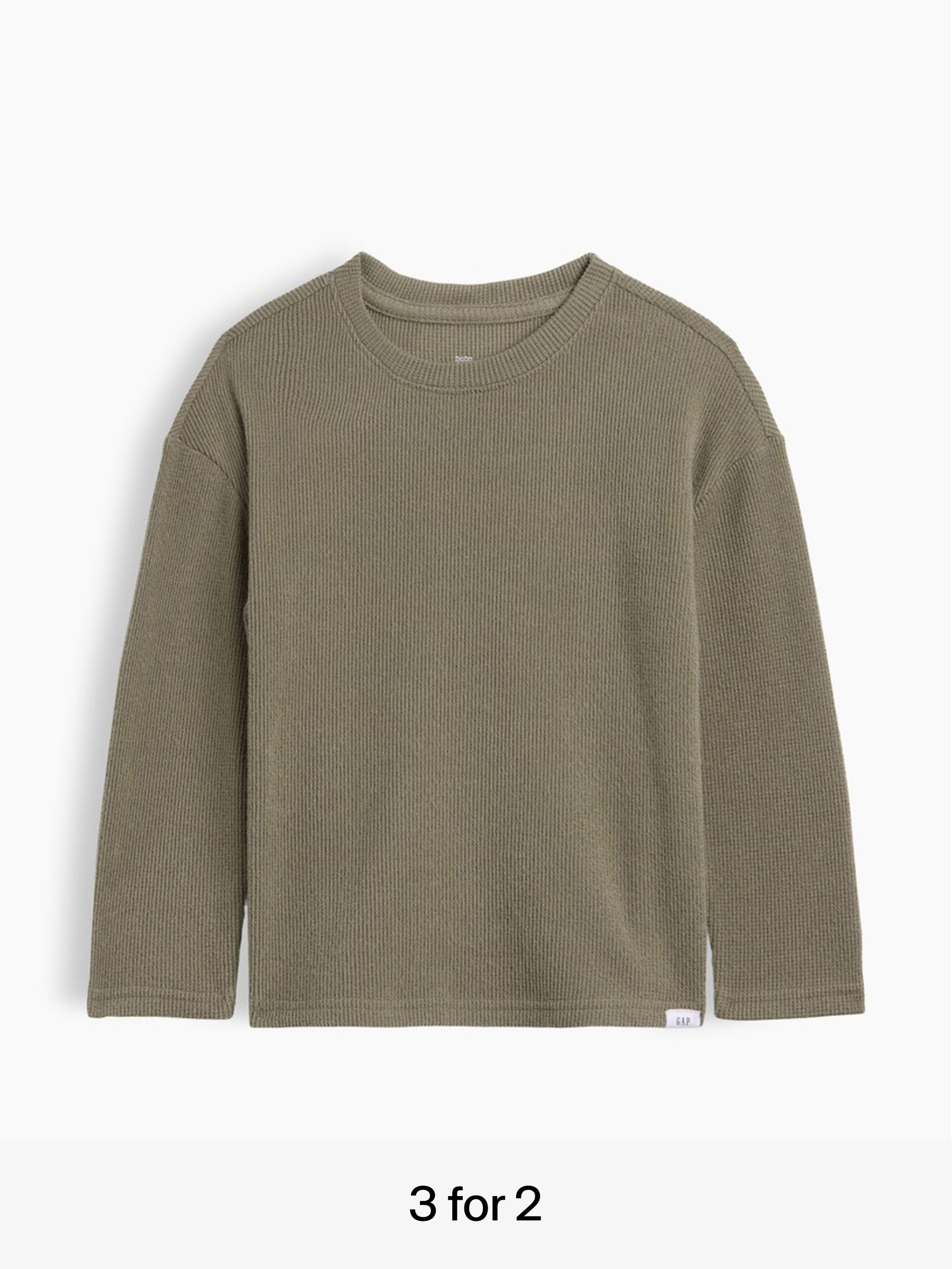 Khaki Green - Cosy Waffle Knit Long Sleeve T-shirt