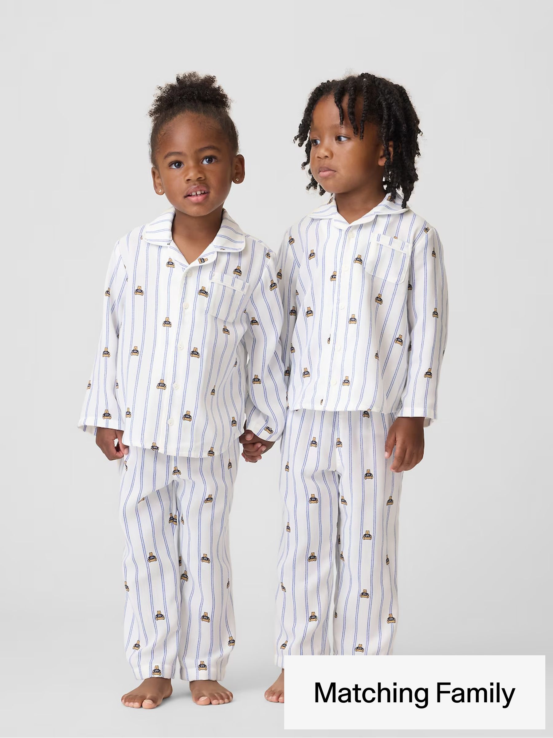White & Blue Brannan Bear Stripe - Matching Family Flannel Pyjamas Set