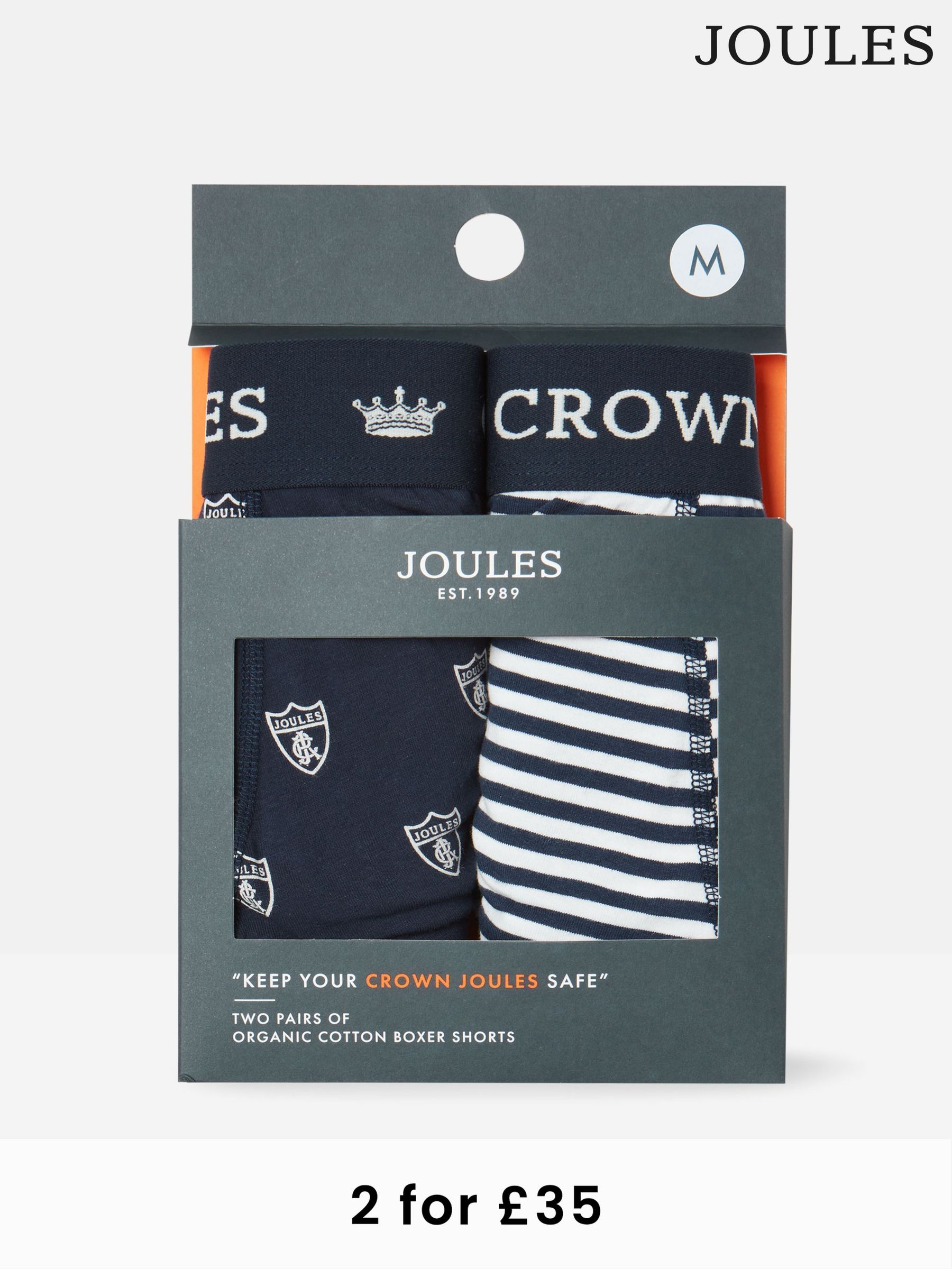 Crown Joules Navy & White Crest Pack of Two Cotton Boxers (805986) | £20