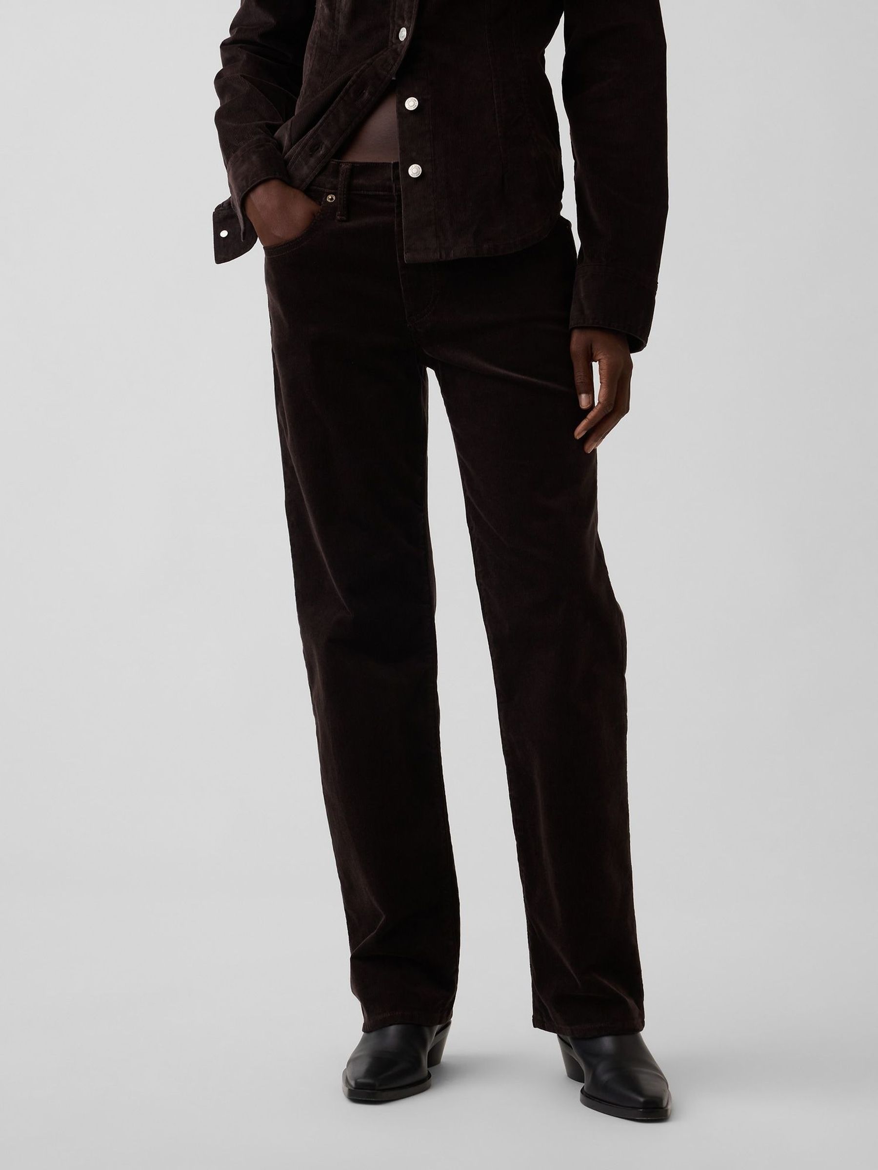 Brown Corduroy - Mid Rise Corduroy Relaxed Straight Trousers