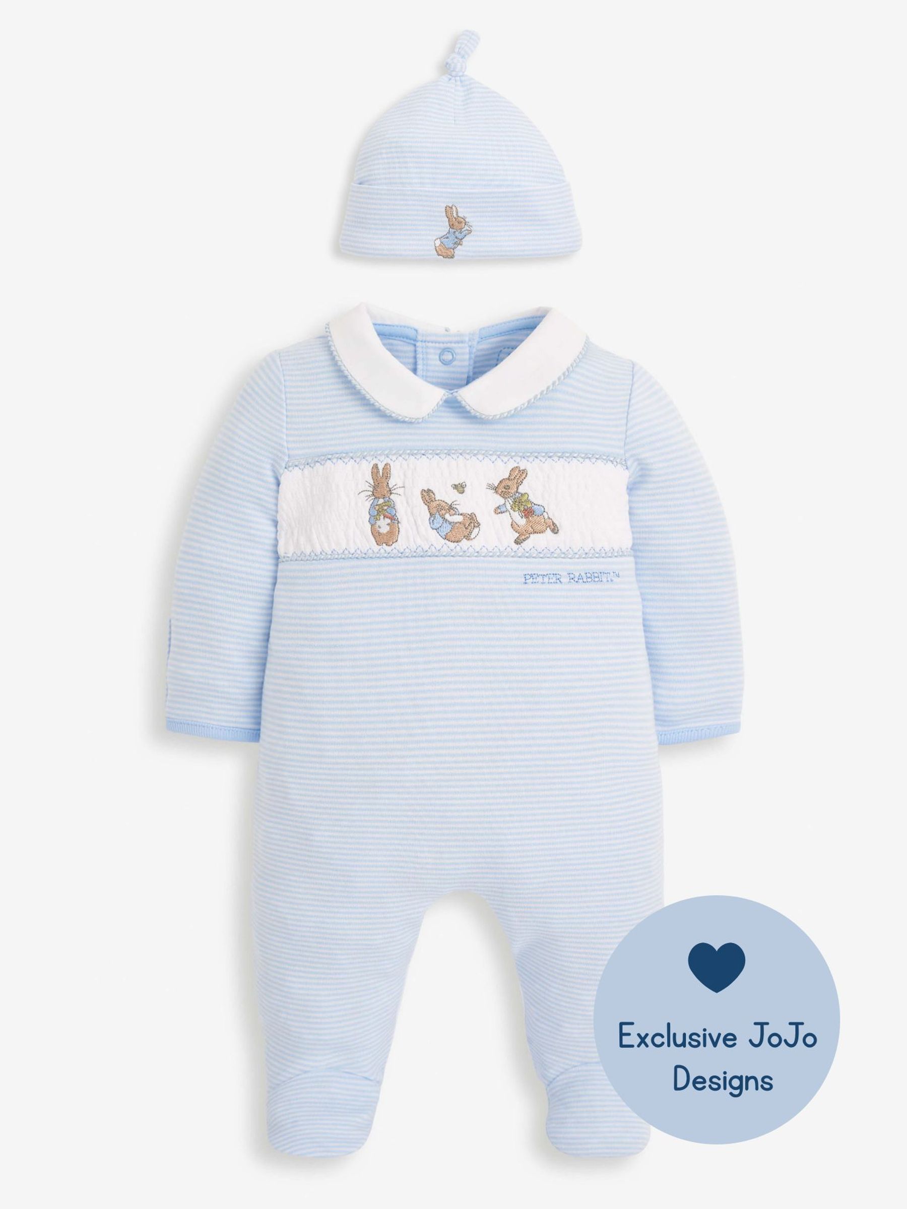 Blue 2-Piece Peter Rabbit Smocked Baby Sleepsuit & Hat Set (8245M2) | £15