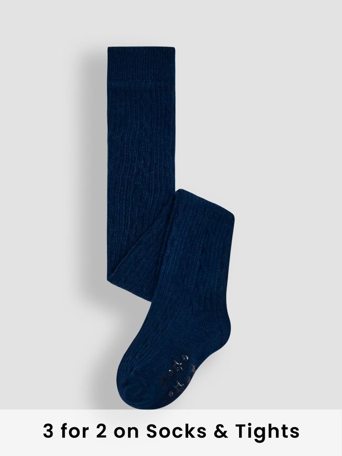 Navy Blue Cotton Rich Cable Tights (82U047) | £9.50