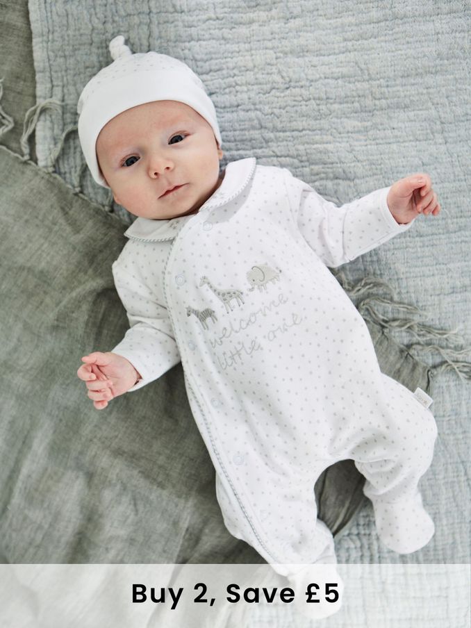 White Welcome Little One Cotton Baby Sleepsuit (8321X7) | £21