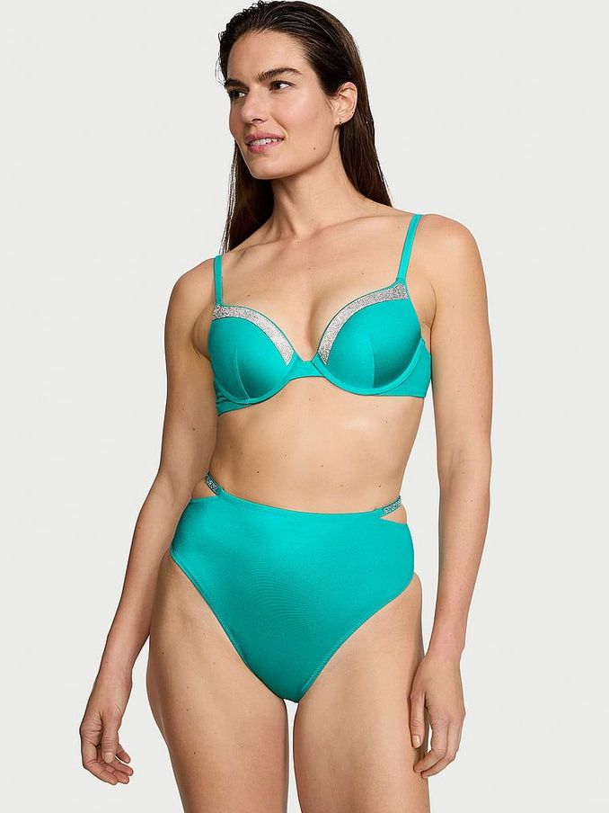 Capri Sea Blue High Waisted Shine Strap Swim Bikini Bottom (833056) | £14