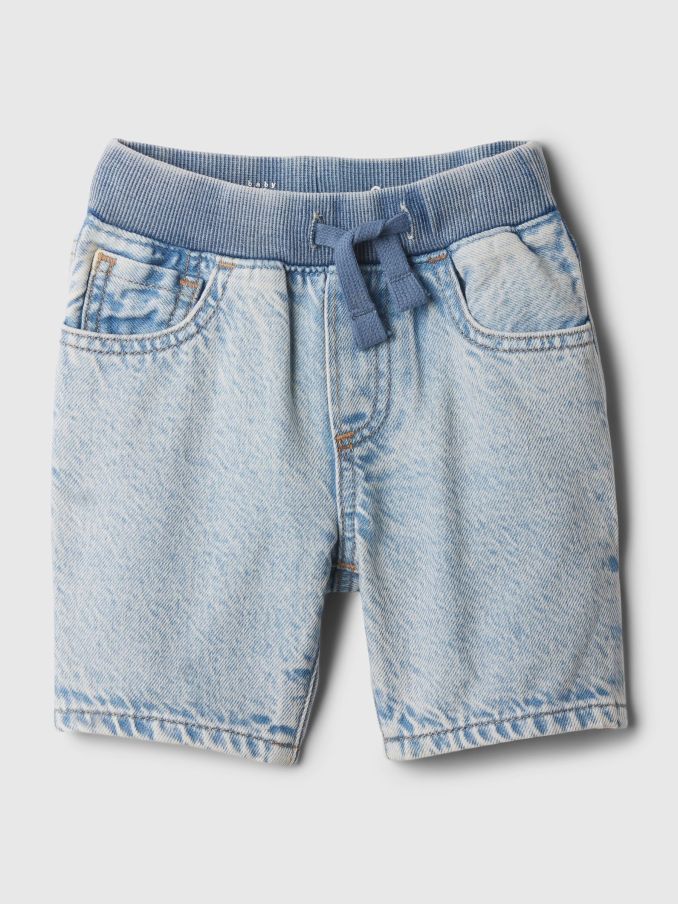 Light Blue Dark Wash Denim Rib Waist Baby Pull On Shorts (6mths-5yrs) (840474) | £10