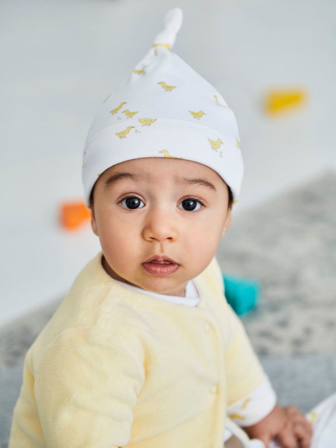 Yellow Duck Print Cotton Baby Hat (8433N7) | £5
