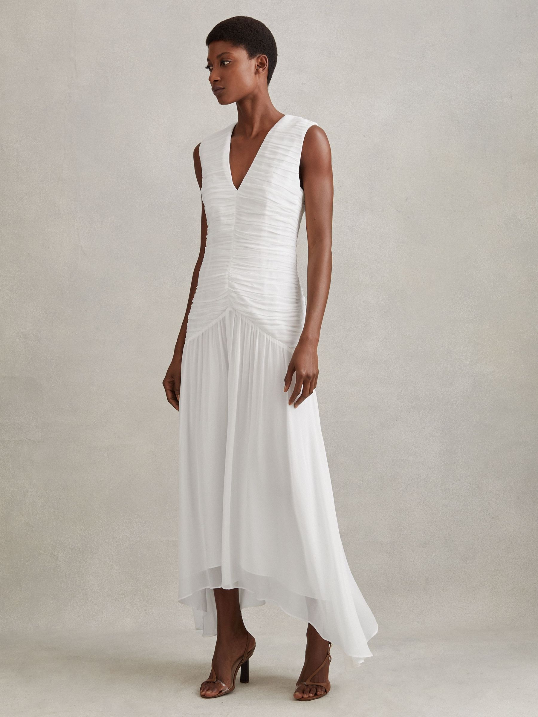 Ruched Bodycon Midi Dress in Ivory (846511) | £95