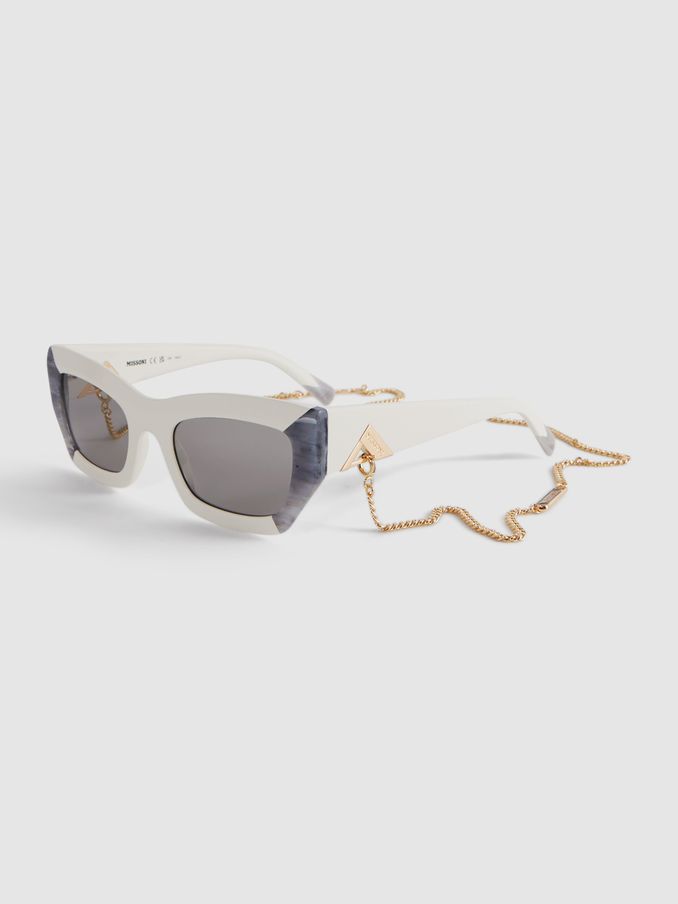 Missoni Eyewear Cat Eye Chain Sunglasses in White (853298) | £126