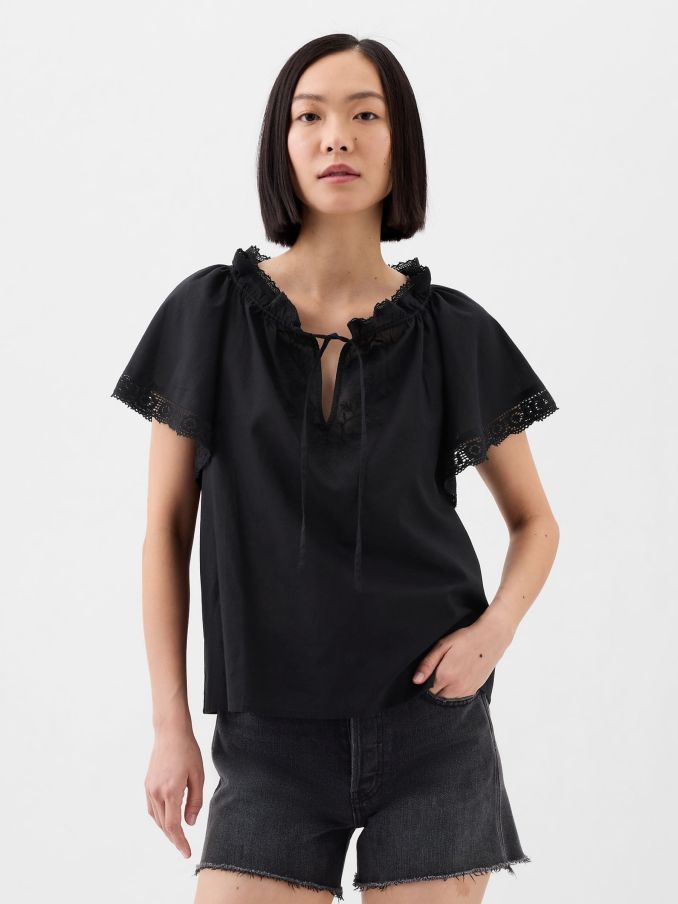 Black Lace Flutter Sleeve Blouse (853488) | £8