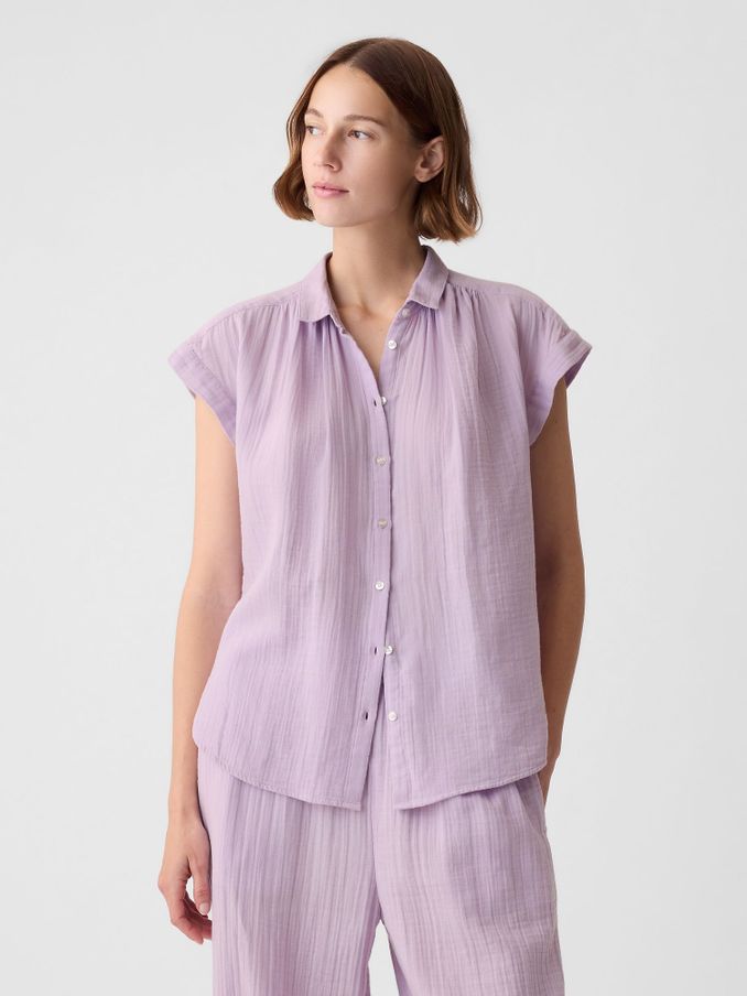 Purple Crinkle Cotton Short Sleeve Shirt (853643) | £15