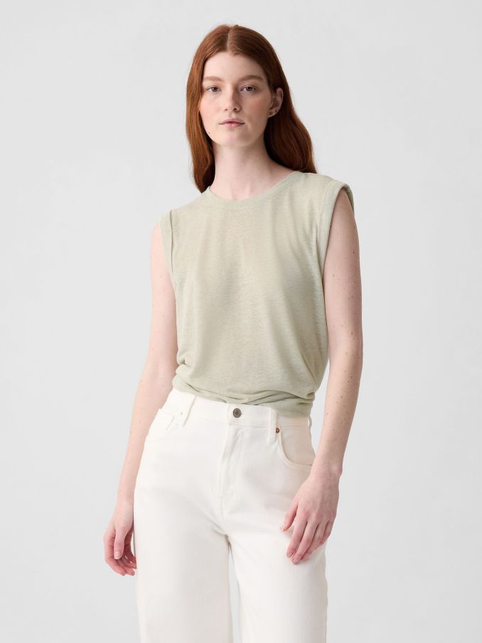Neutral Linen Blend Sleeveless Tank Top (853938) | £7