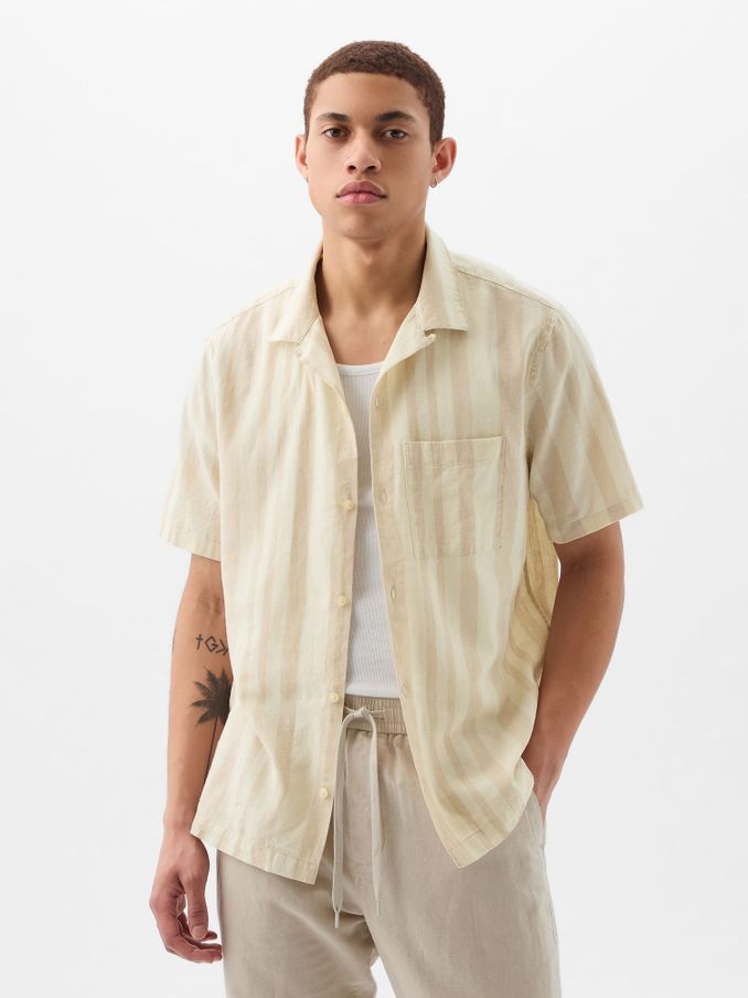 Neutral Linen-Cotton Blend Short Sleeve Shirt (860941) | £11