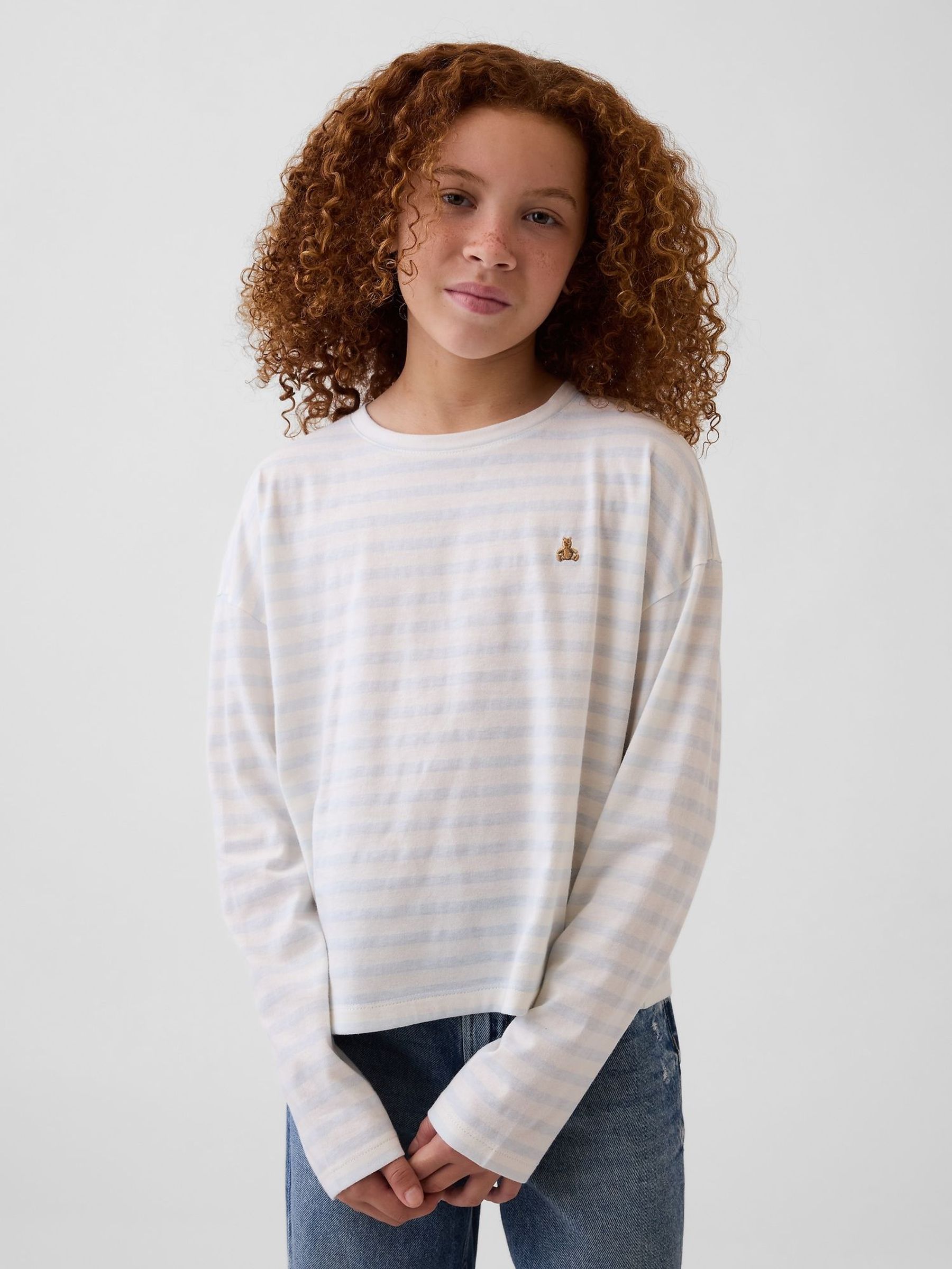 White & Blue Stripe - Oversized Long Sleeve T-shirt