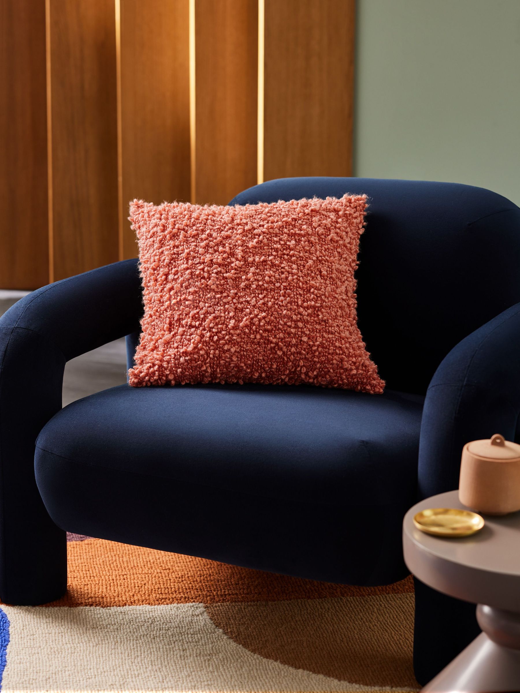 Agda Cosy Boucle Cushion in Peach Pink (863904) | £22