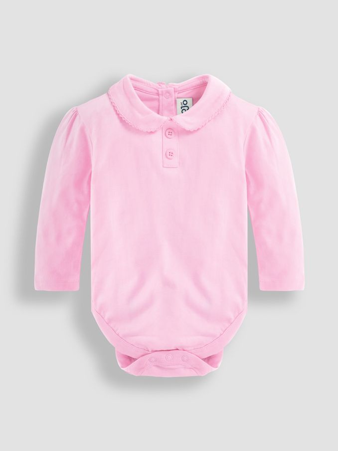 Pink Plain Long Sleeve Peter Pan Bodysuit (8652A6) | £7