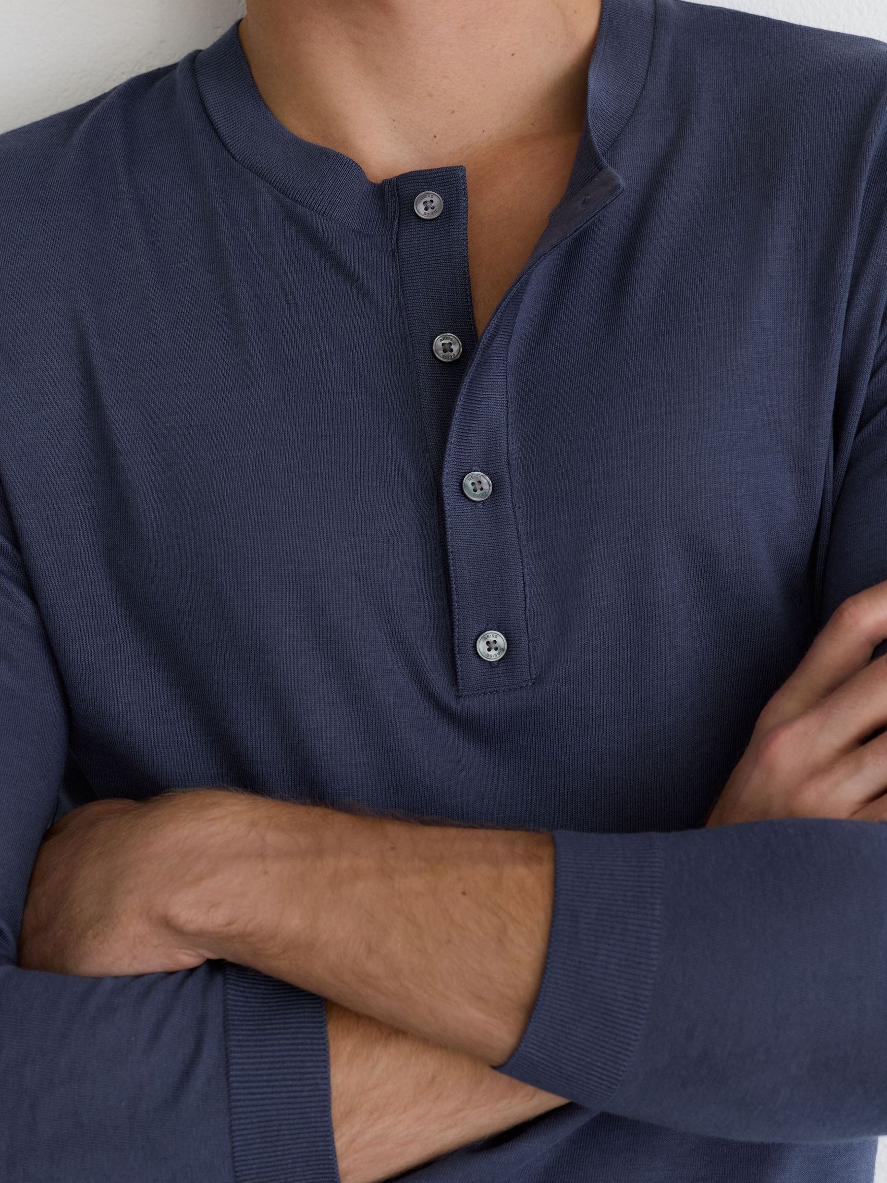 Airforce Blue - Regular Cotton-modal Long-sleeve Henley T-shirt