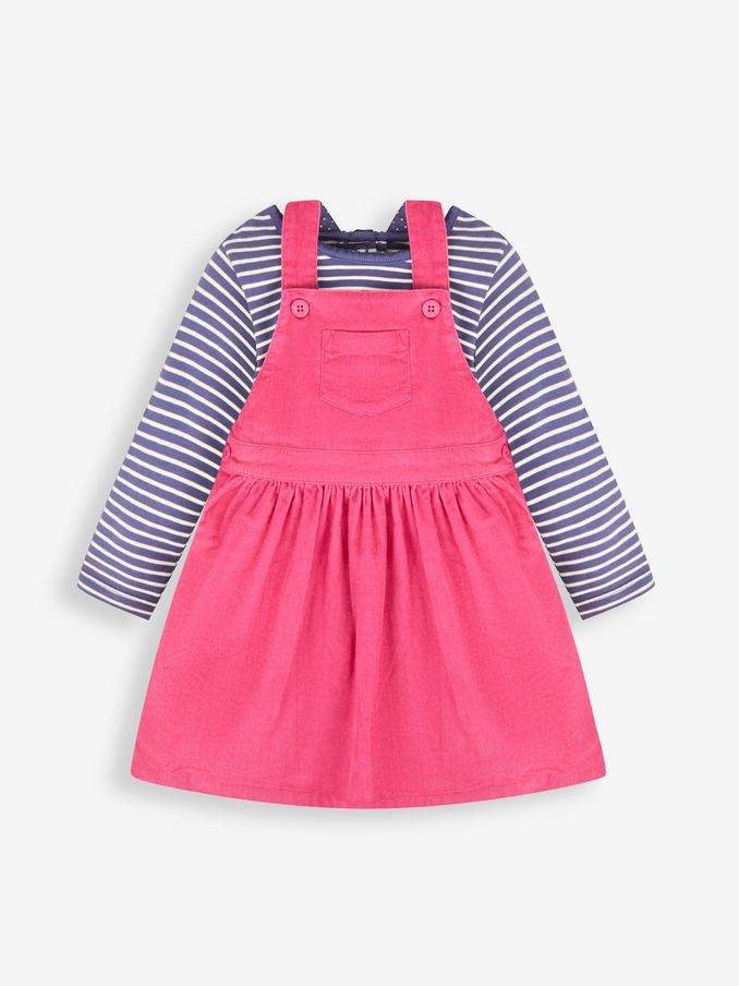 Raspberry - Girls' Classic Cord Dress & Stripe Top Set