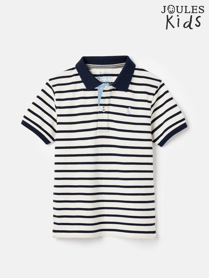 Boys' Filbert Navy Blue Striped Pique Cotton Polo Shirt (886786) | £16 - £18