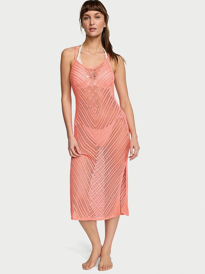 Punchy Peach Orange Crochet Dress Coverup (888650) | £34