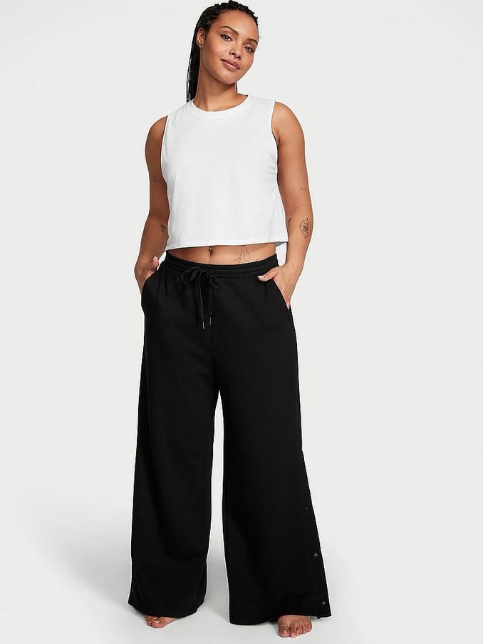 Pure Black Fleece Popper Wide Leg Jogger (888802) | £49
