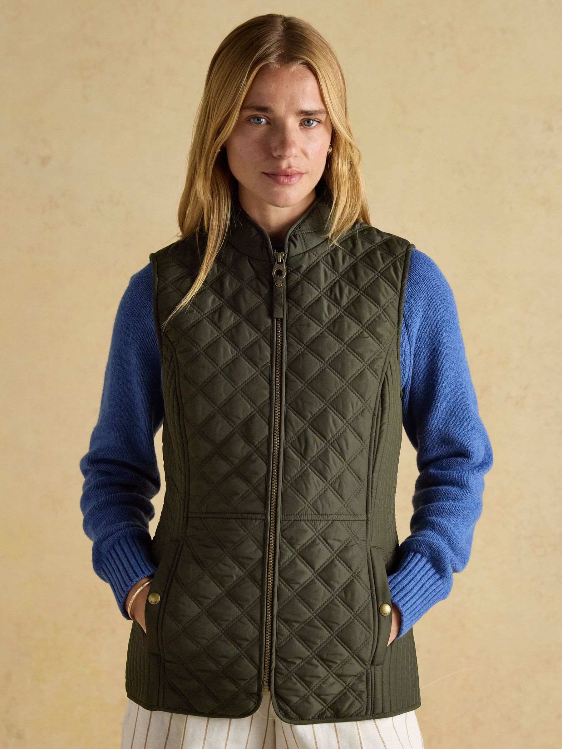 Minx Khaki Green Showerproof Diamond Quilted Gilet (889010) | £49.95