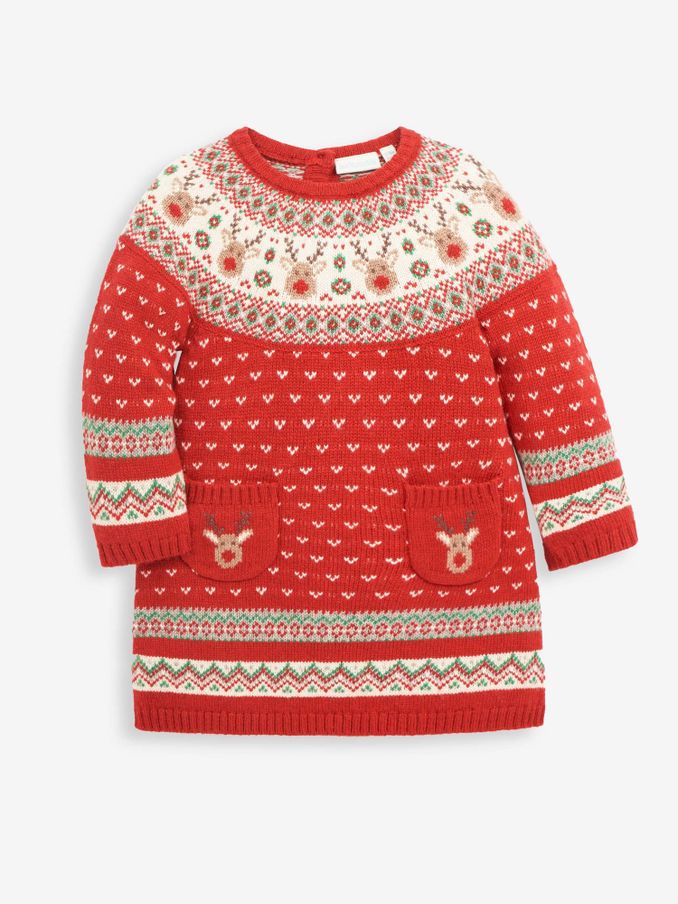 Red Knitted Christmas Reindeer Fairisle Pattern Dress (8979G4) | £21