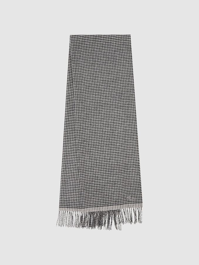 Wool Blend Dogtooth Embroidered Scarf in Black/White (917709) | £48