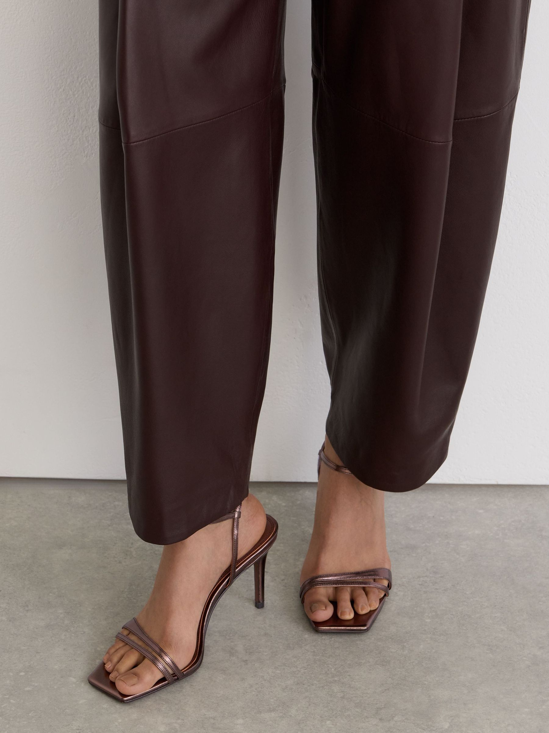 Chocolate - Leather Metallic Strappy Heeled Sandals