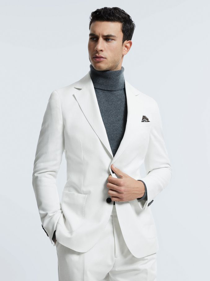 Atelier Sea Island Cotton Slim Fit Single Breasted Blazer in White (922701) | £245