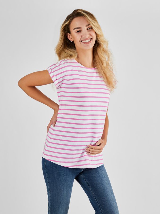White Pink Stripe Boyfriend Cotton Maternity T-Shirt (928887) | £17