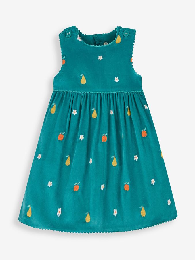Green - Girls' Fruit & Flower Embroidered Cord Dress