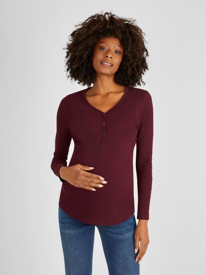 Wine Red Popper Front Maternity Top (931857) | £10