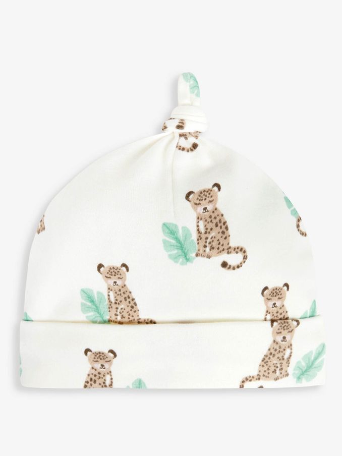 Ecru Leopard Print Cotton Baby Hat (938015) | £3