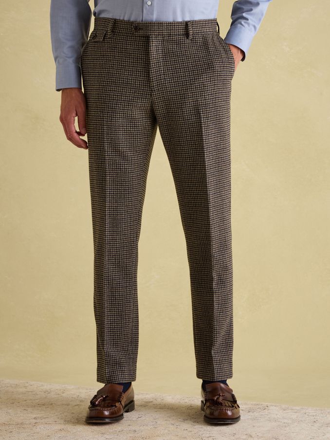 Brown Slim Fit Dogtooth Texture Suit Trousers (944050) | £100