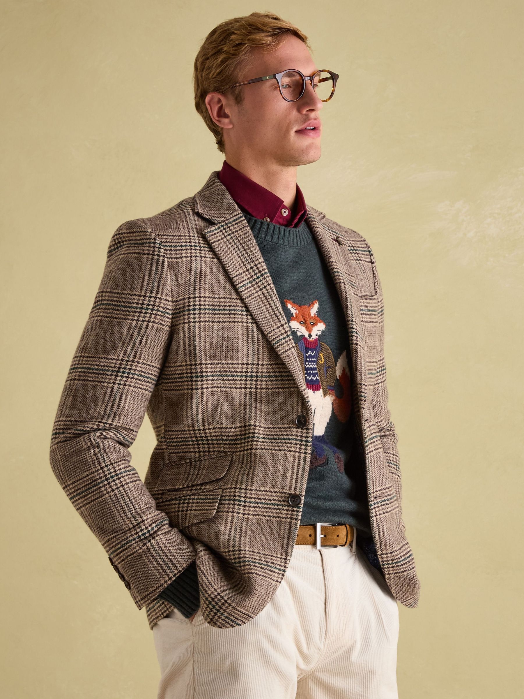 Taupe Brown Slim Fit Check Blazer (944091) | £170