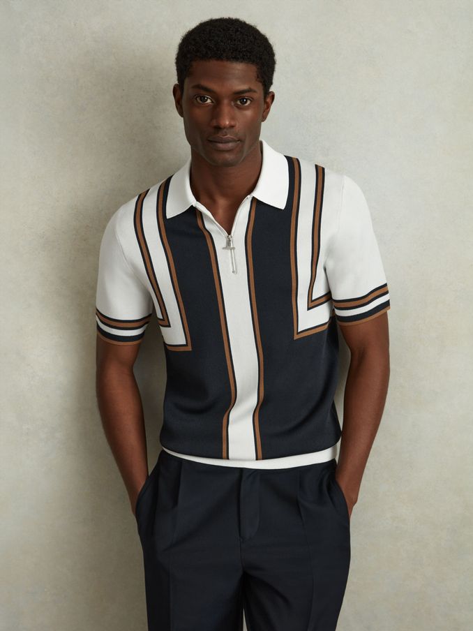 Knitted Half-Zip Polo Shirt in Navy/White (947231) | £59
