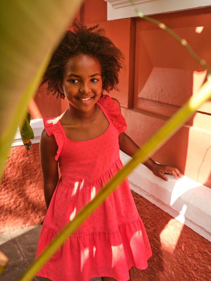 Broderie Red Frill Tiered Dress (951823) | £12