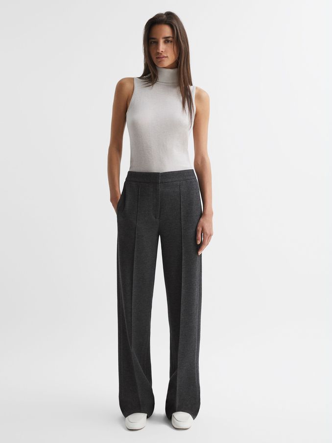Wool Blend Wide Leg Suit Trousers in Grey Melange (953688) | £45