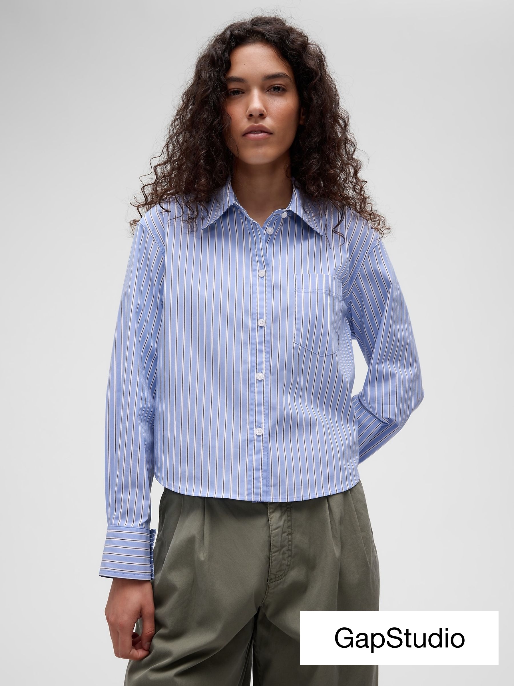GapStudio Blue Stripe - Poplin Crop Shirt