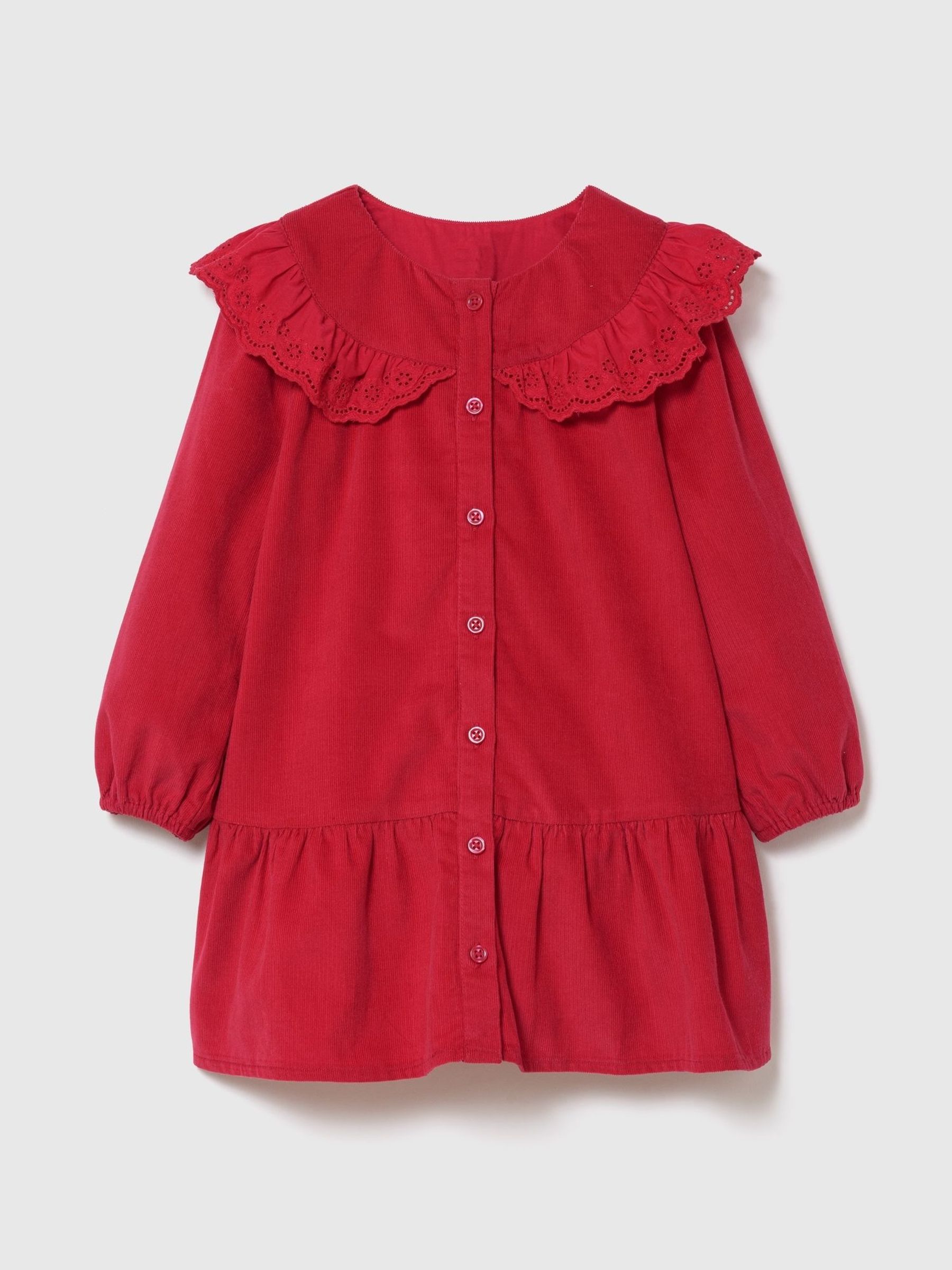 Red - Corduroy Drop-waist Dress