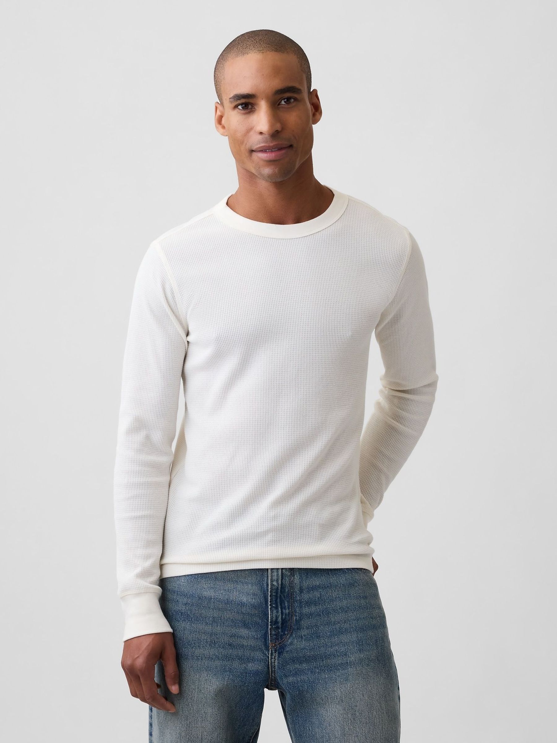 Cream - Regular Waffle Knit Long Sleeve T-shirt