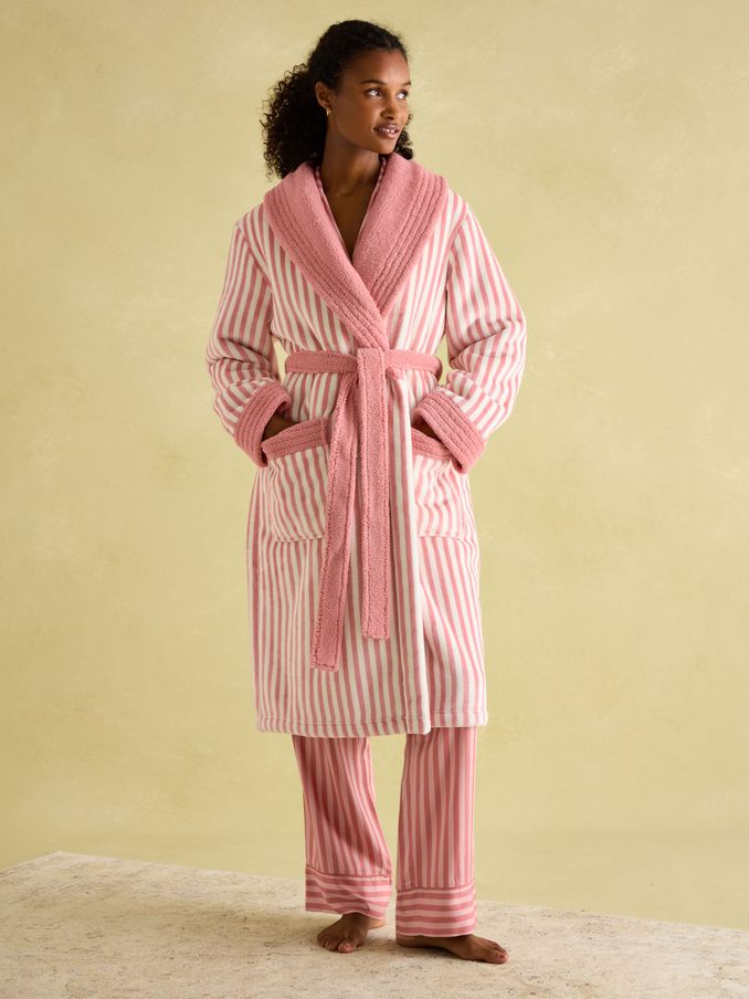 Matilda Pink & White Fleece Lined Dressing Gown (980467) | £69
