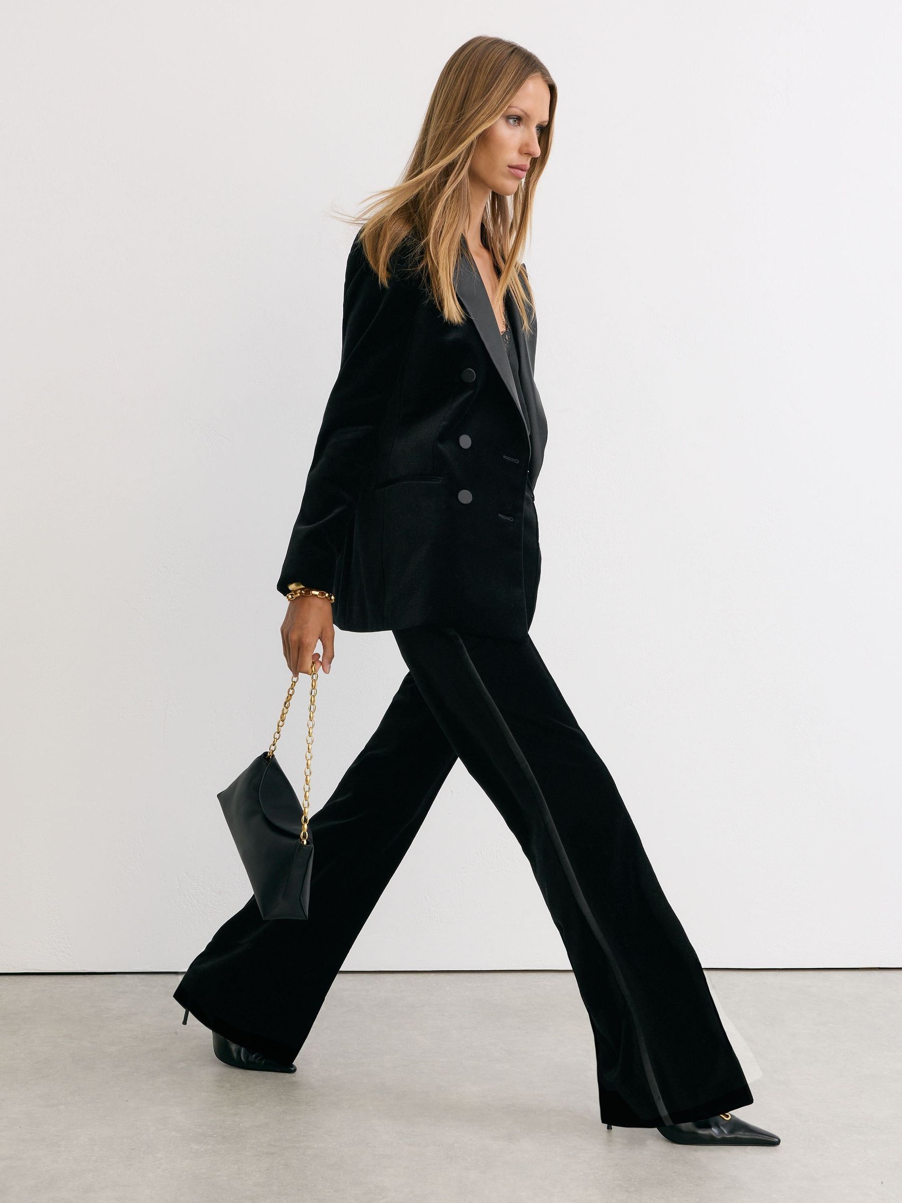 Black - Velvet Flared Tuxedo Trousers