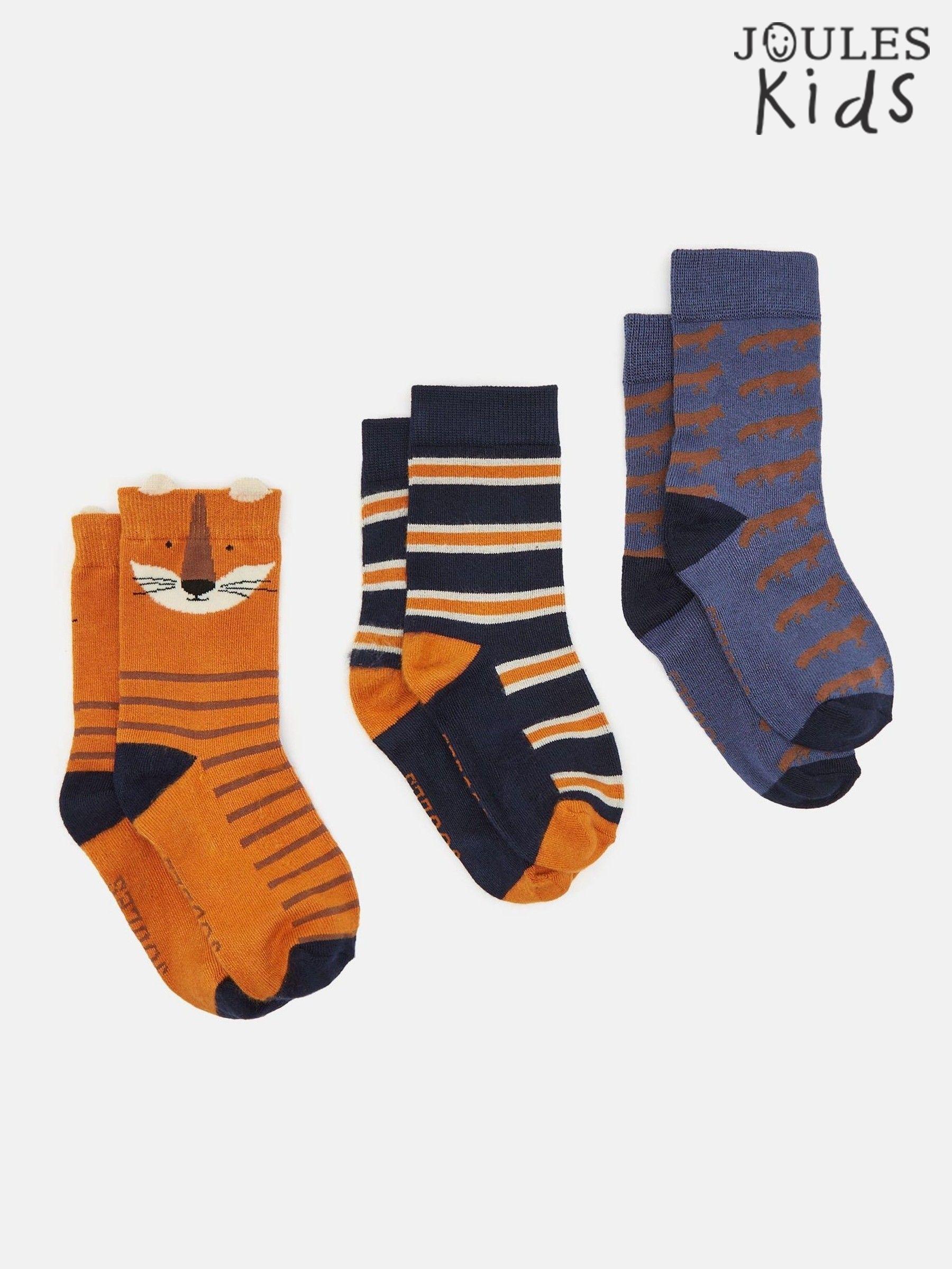 Boys' Neat Feet Orange/Navy 3 Pack Socks (982164) | £12.95