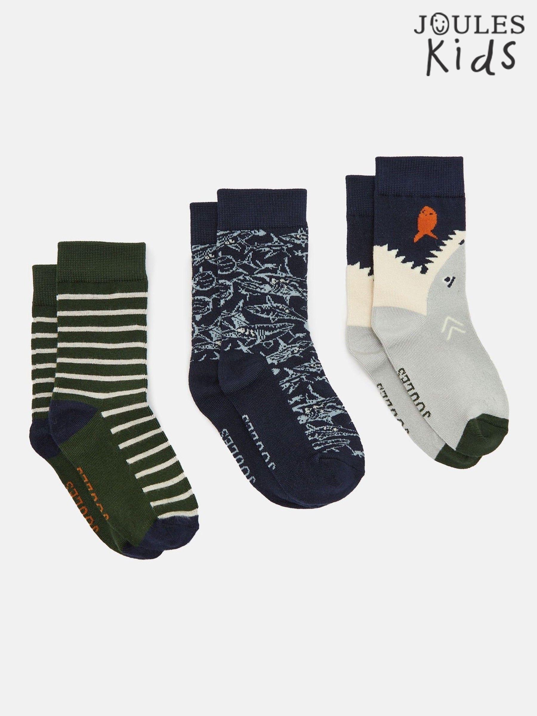 Boys' Neat Feet Green/Navy 3 Pack Socks (982192) | £9