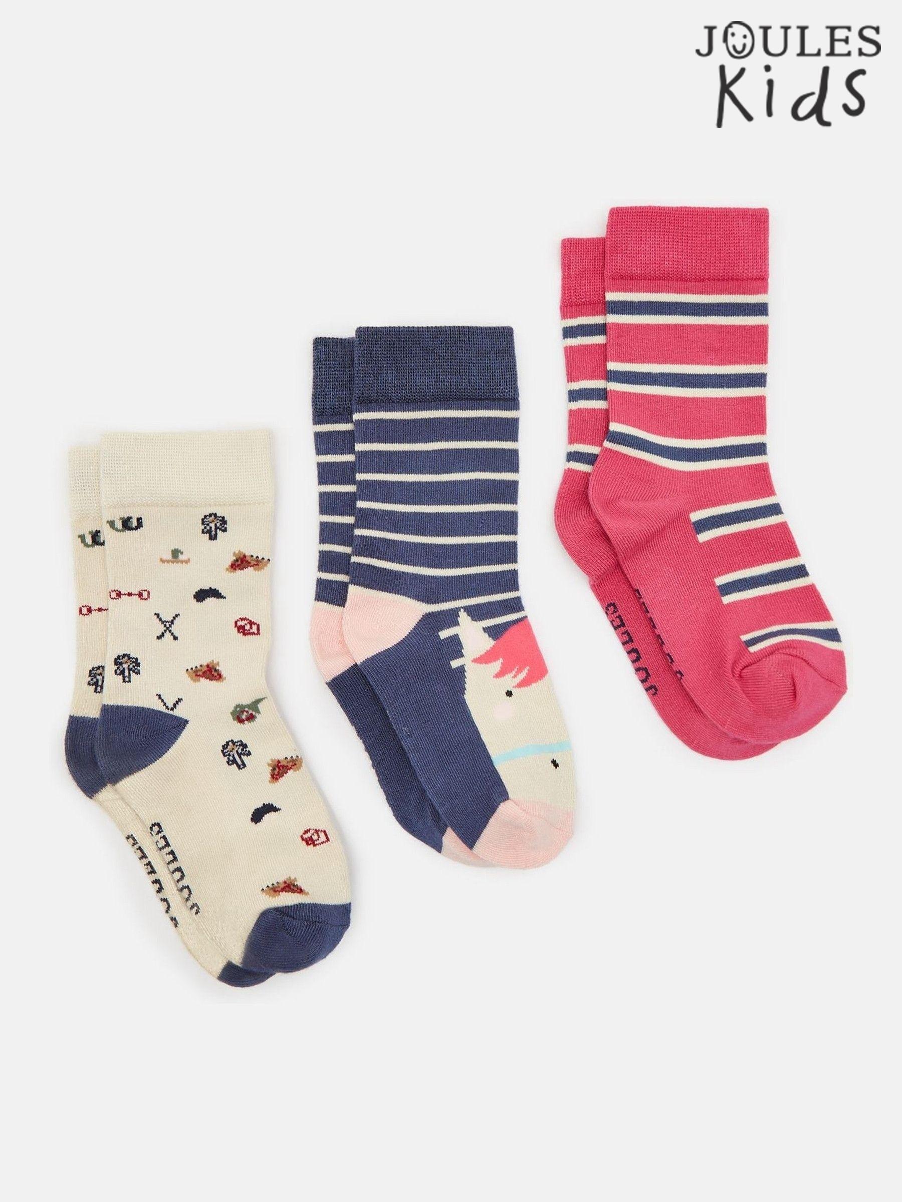 Girls' Neat Feet Navy/Pink 3 Pack Socks (983643) | £9